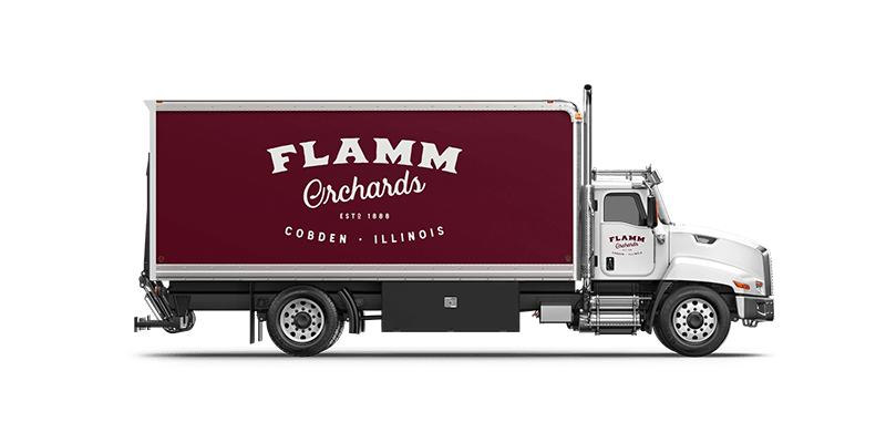 Flamm Orchards peach tour truck used to deliver fresh peaches to towns near you.